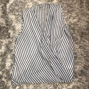 EUC Navy & white striped faux wrap top